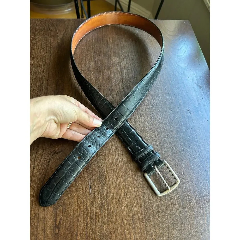 Faconnable belt handcrafted in France black leather croc embossed size 34